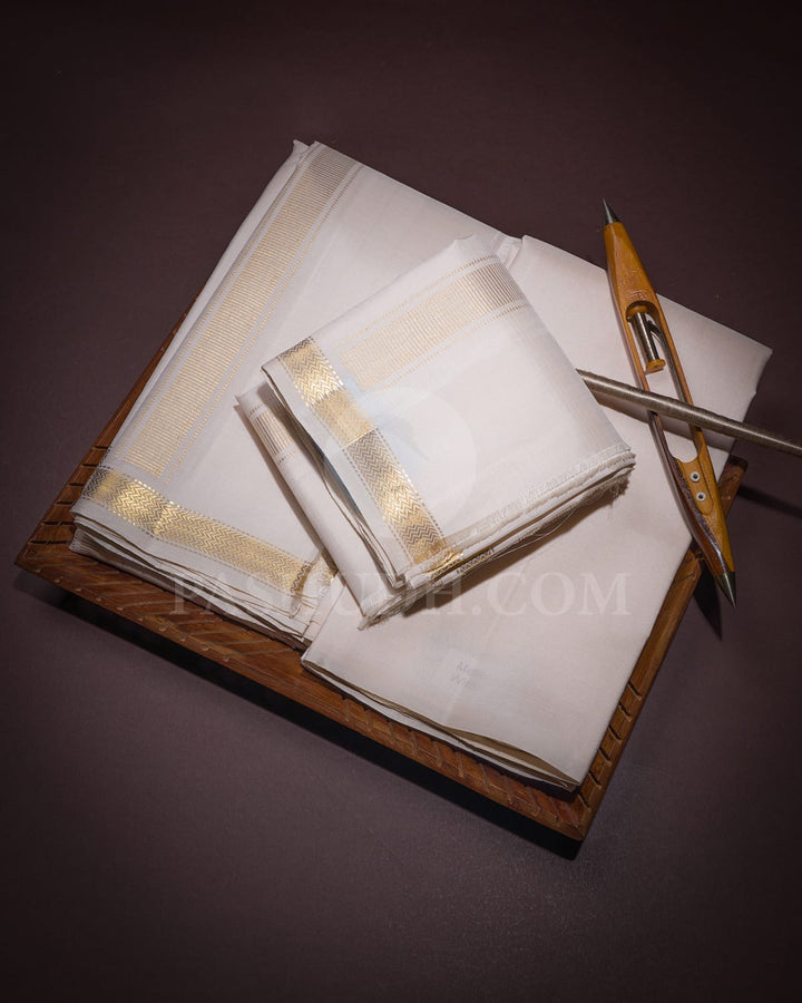 Ivory Pure Silk Dhothi With Shirt-V44