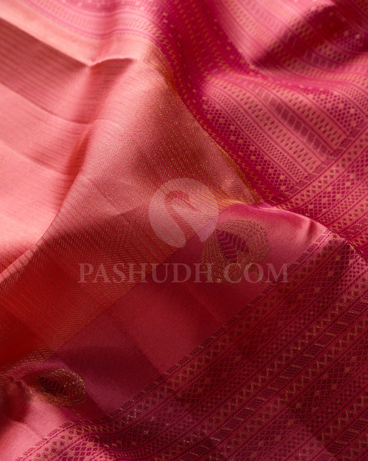 Peachy Pink Kanjivaram Silk Saree-D631(D)