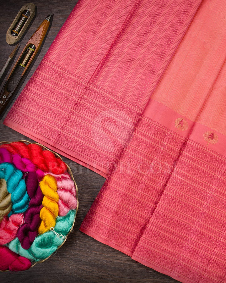 Peachy Pink Kanjivaram Silk Saree-D631(D)