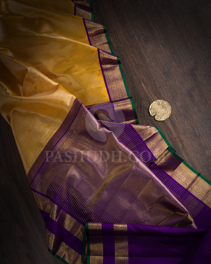 Mango Yellow With Royal Violet Kanjivaram Silk Saree-S1673(B)