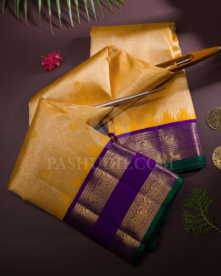 Mango Yellow With Royal Violet Kanjivaram Silk Saree-S1673(B)