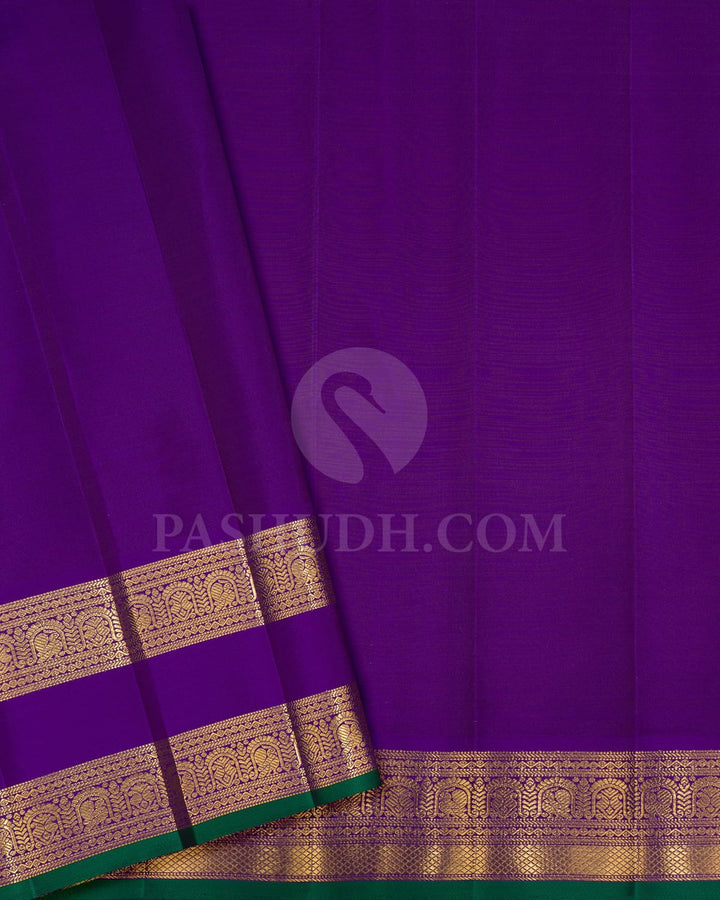 Mango Yellow With Royal Violet Kanjivaram Silk Saree-S1673(B)