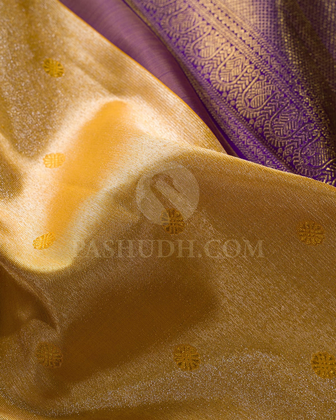 Mango Yellow With Royal Violet Kanjivaram Silk Saree-S1673(B)