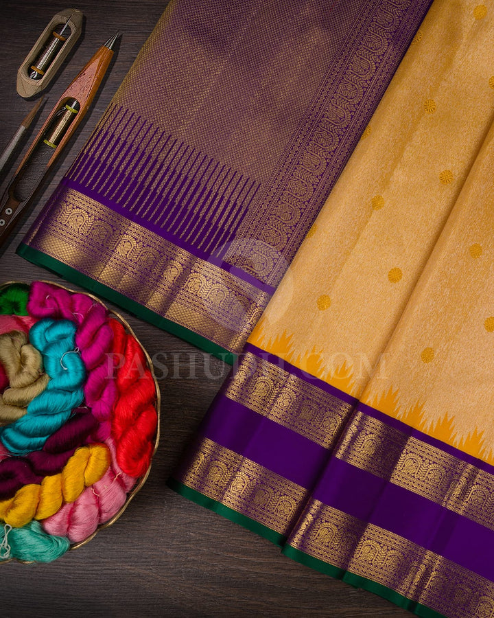 Mango Yellow With Royal Violet Kanjivaram Silk Saree-S1673(B)