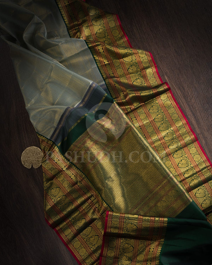 Steel Blue With Teal Green Kanjivaram Silk Saree-S1518(C)
