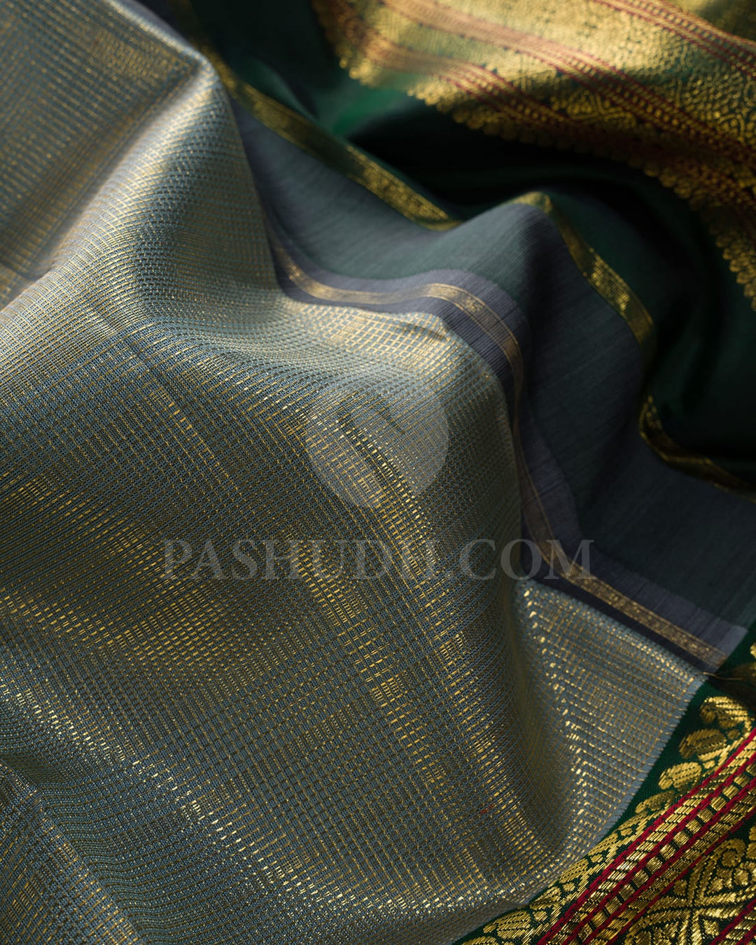 Steel Blue With Teal Green Kanjivaram Silk Saree-S1518(C)