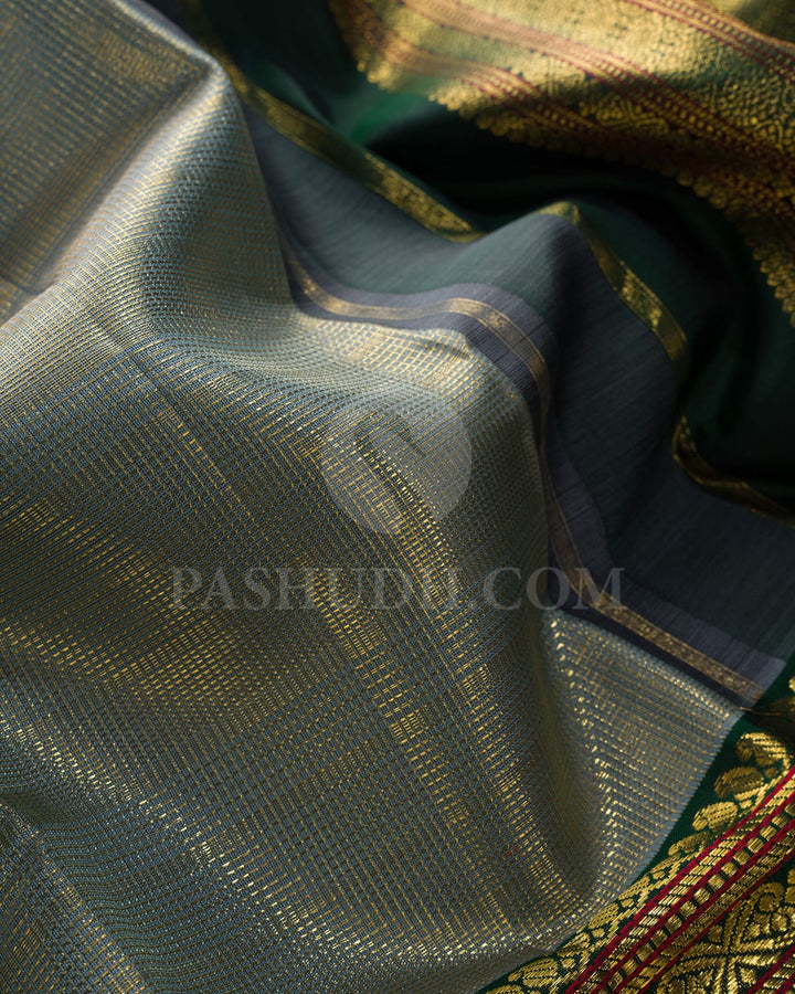 Steel Blue With Teal Green Kanjivaram Silk Saree-S1518(C)