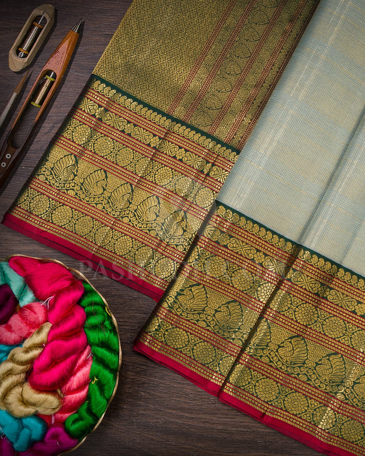 Steel Blue With Teal Green Kanjivaram Silk Saree-S1518(C)