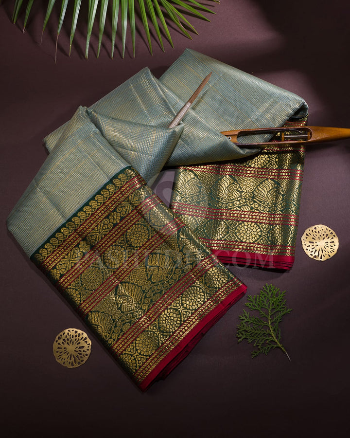 Steel Blue With Teal Green Kanjivaram Silk Saree-S1518(C)