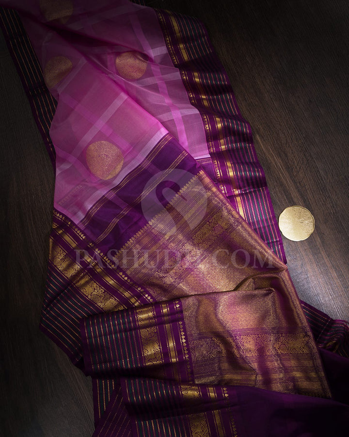Rose Pink And Plum Organza Kanjivaram Silk Saree-S1698(A)