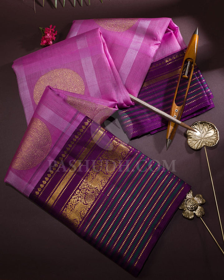 Rose Pink And Plum Organza Kanjivaram Silk Saree-S1698(A)