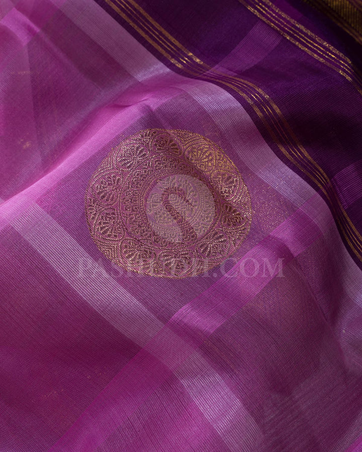 Rose Pink And Plum Organza Kanjivaram Silk Saree-S1698(A)