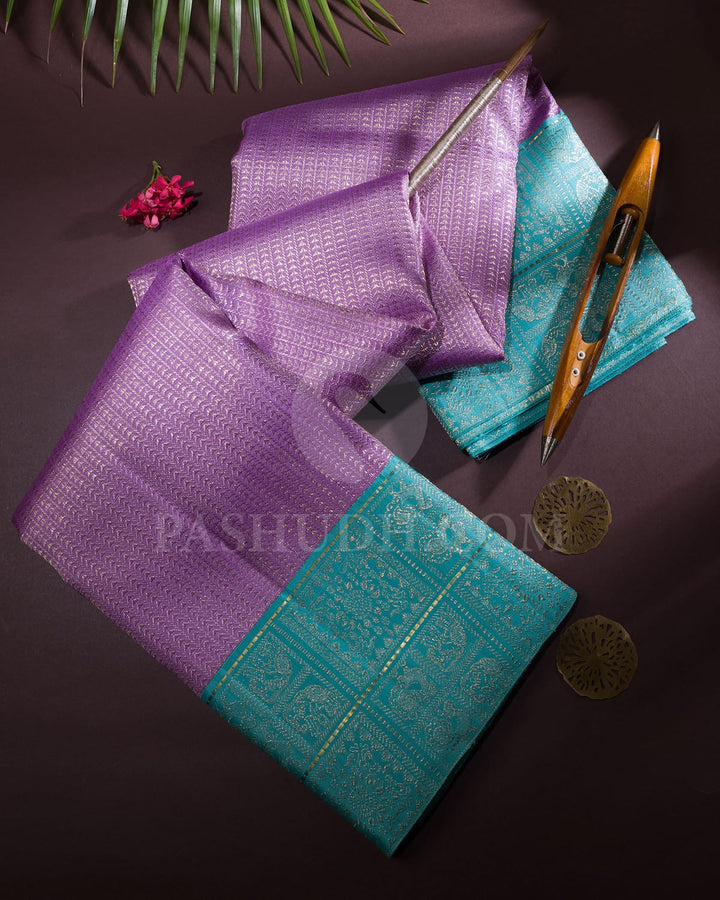 Lavender And Sky Blue Kanjivaram Silk Saree-S1305(E)