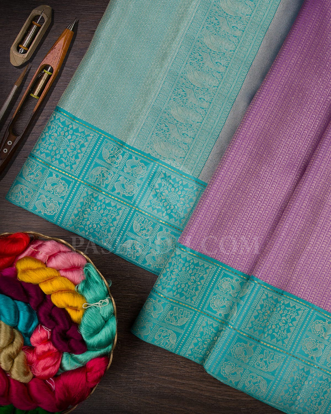 Lavender And Sky Blue Kanjivaram Silk Saree-S1305(E)