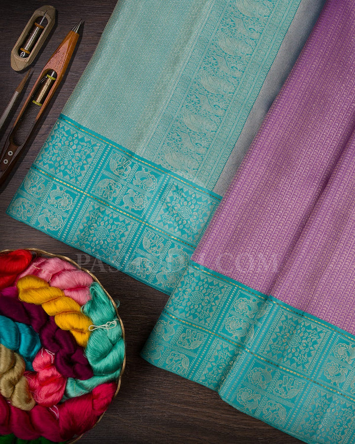 Lavender And Sky Blue Kanjivaram Silk Saree-S1305(E)