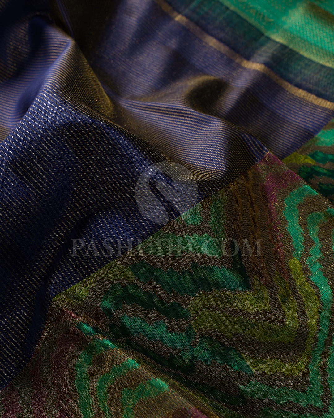 Navy Blue With Olive Green Kanjivaram Silk Saree-D678(A)