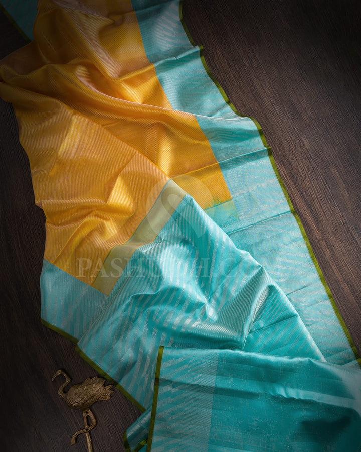 Tuscany Yellow With Sky Blue Kanjivaram Silk Saree-D674(B)