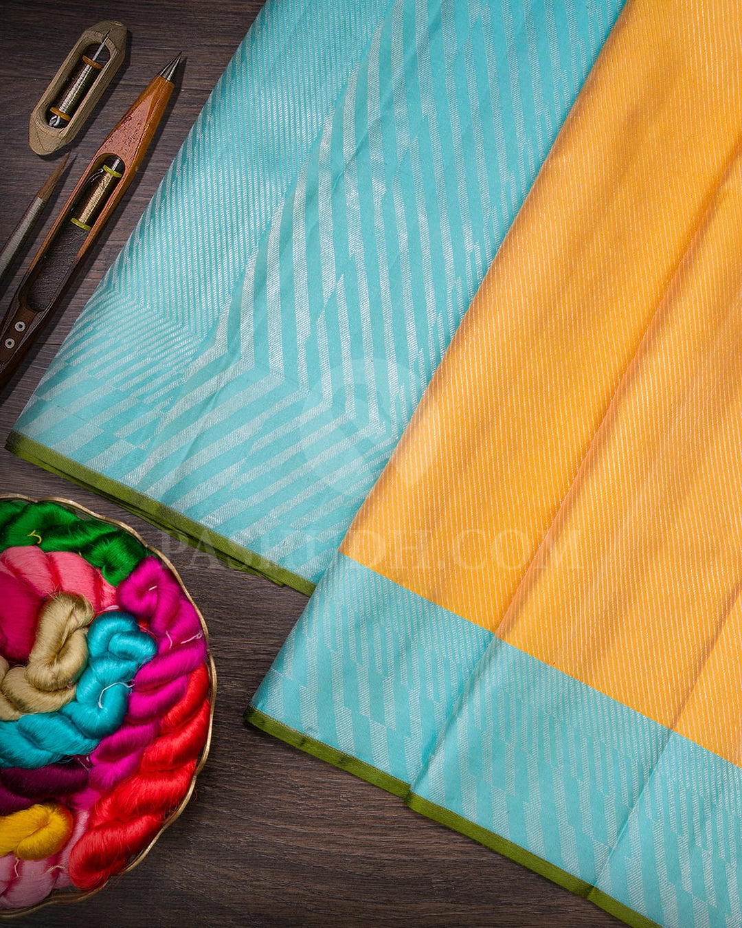 Tuscany Yellow With Sky Blue Kanjivaram Silk Saree-D674(B)