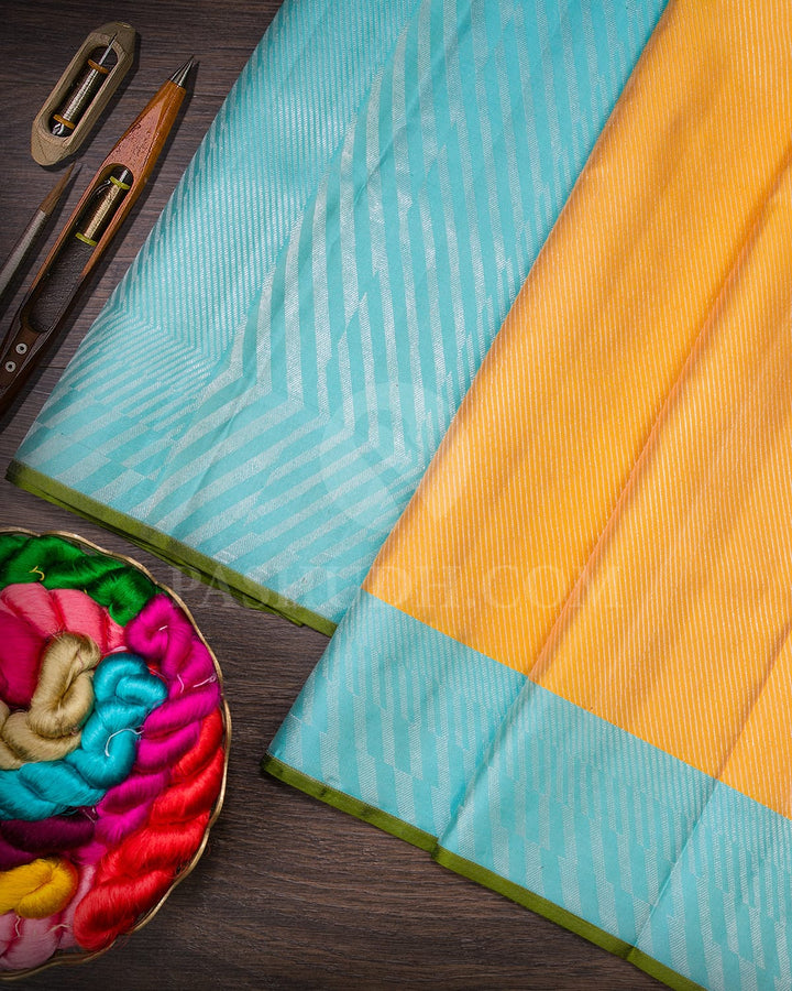 Tuscany Yellow With Sky Blue Kanjivaram Silk Saree-D674(B)