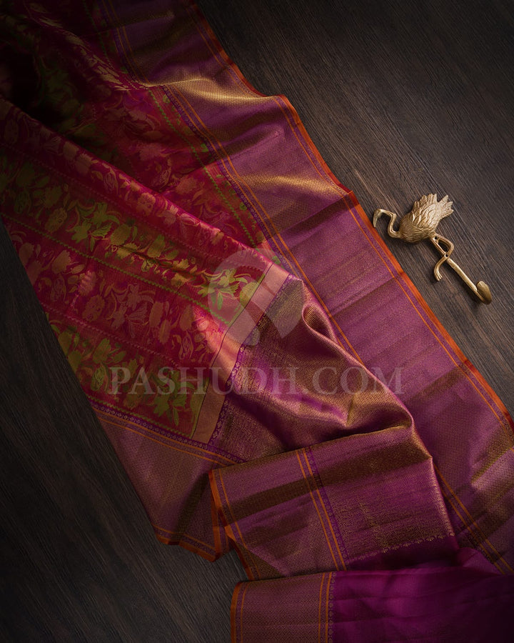 Red And Purple Kanjivaram Silk Saree-D645(D)