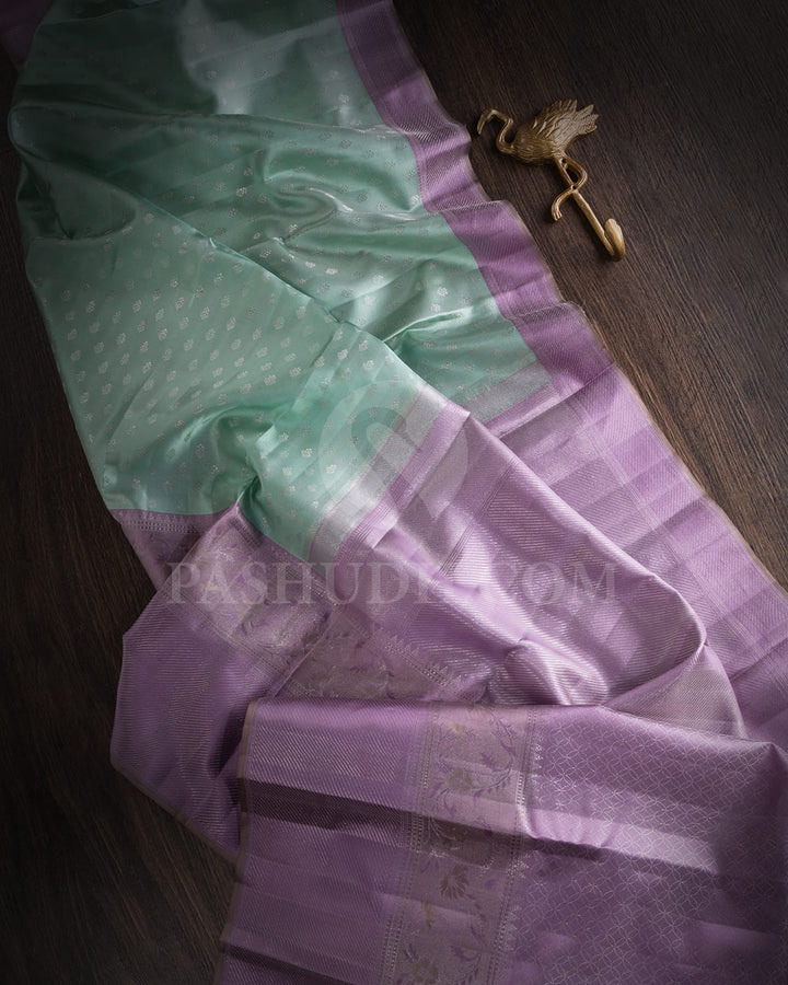 Pastel Mint And Pastel Lavender Kanjivaram Silk Saree-D676(A)