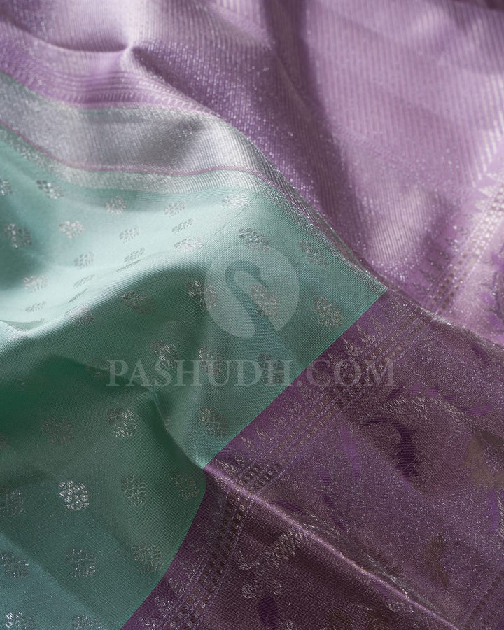 Pastel Mint And Pastel Lavender Kanjivaram Silk Saree-D676(A)