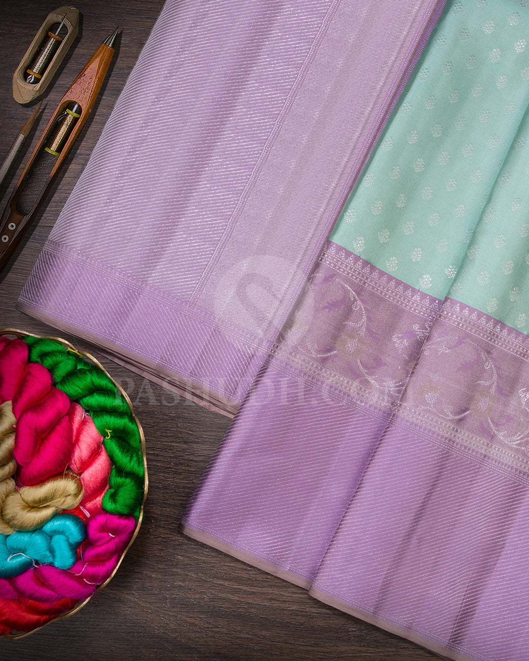 Pastel Mint And Pastel Lavender Kanjivaram Silk Saree-D676(A)
