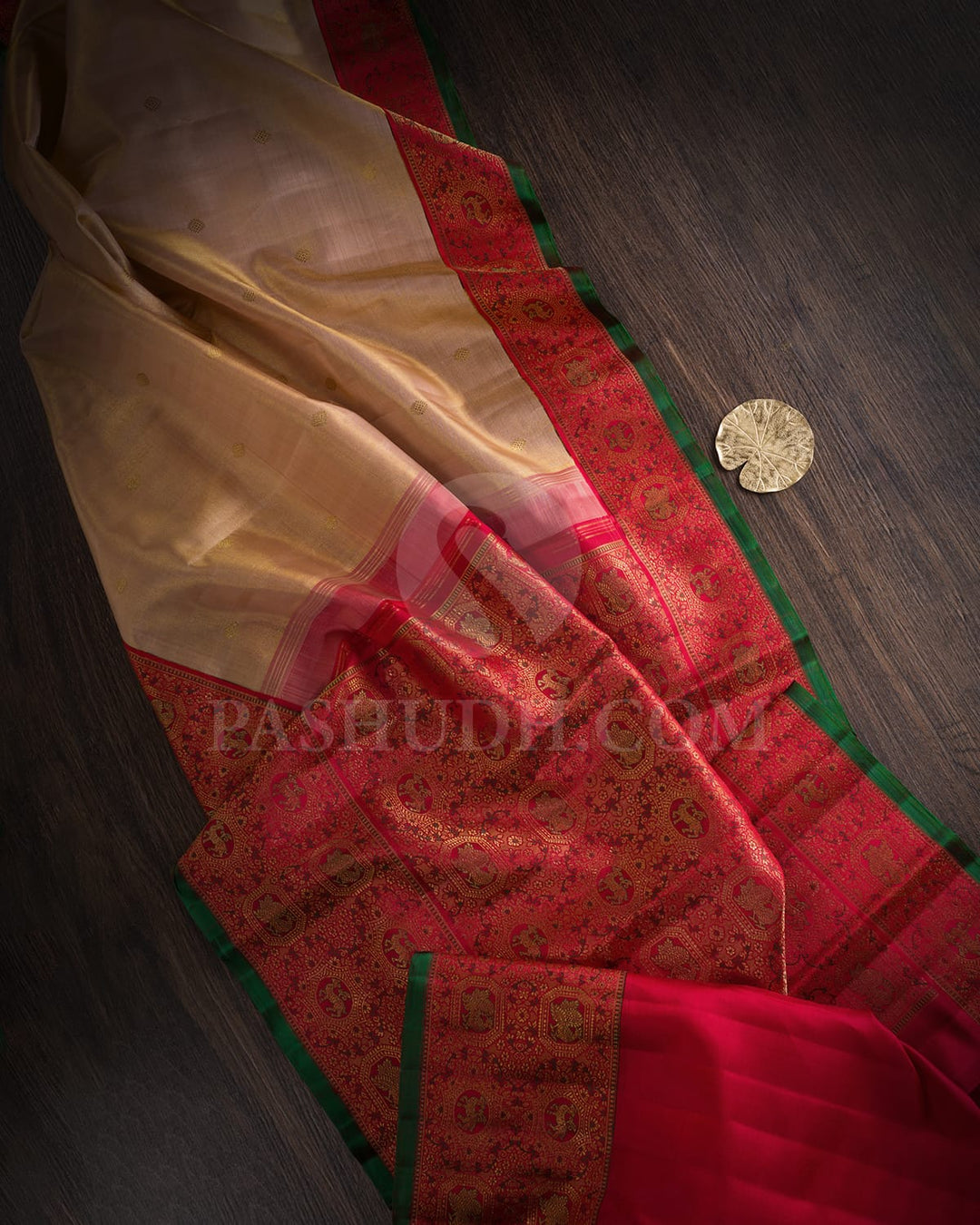 Subtle Peach And Red Kanjivaram Silk Saree-S1674(B)