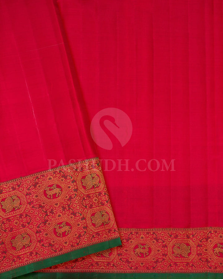 Subtle Peach And Red Kanjivaram Silk Saree-S1674(B)