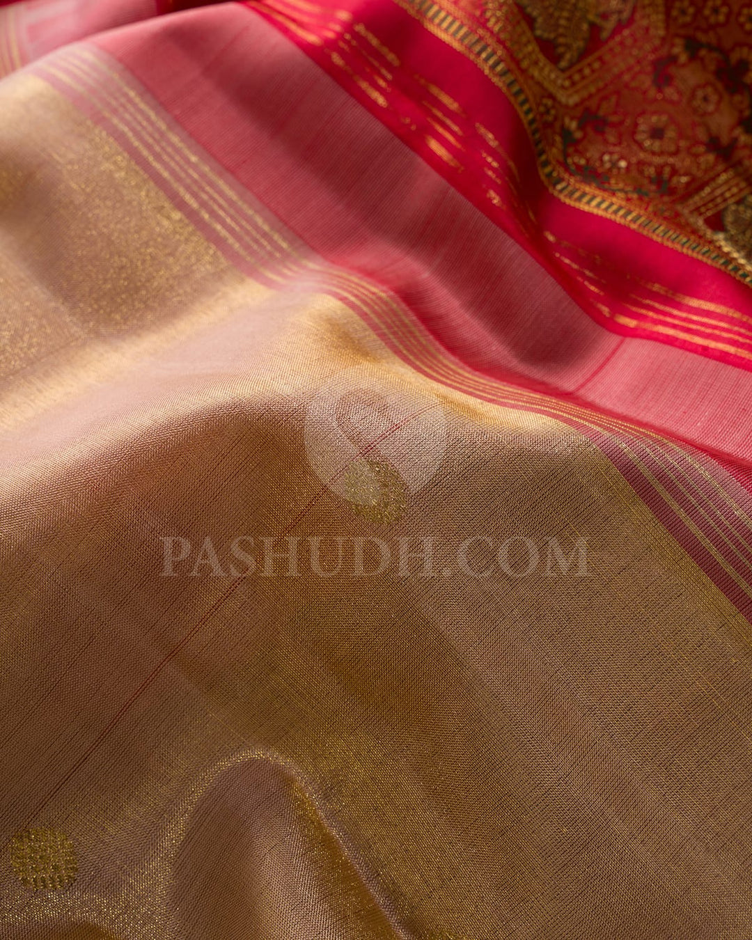 Subtle Peach And Red Kanjivaram Silk Saree-S1674(B)