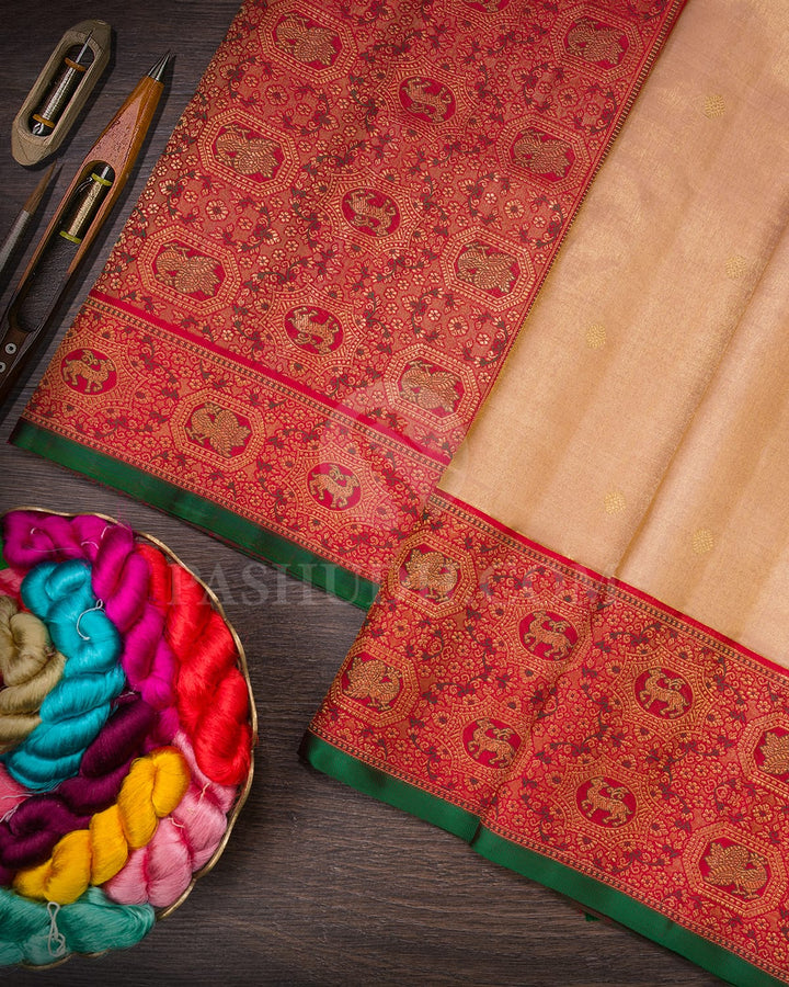 Subtle Peach And Red Kanjivaram Silk Saree-S1674(B)