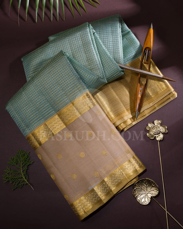 Teal Kora Semi Organza Kanjivaram Silk Saree-S1704(A)