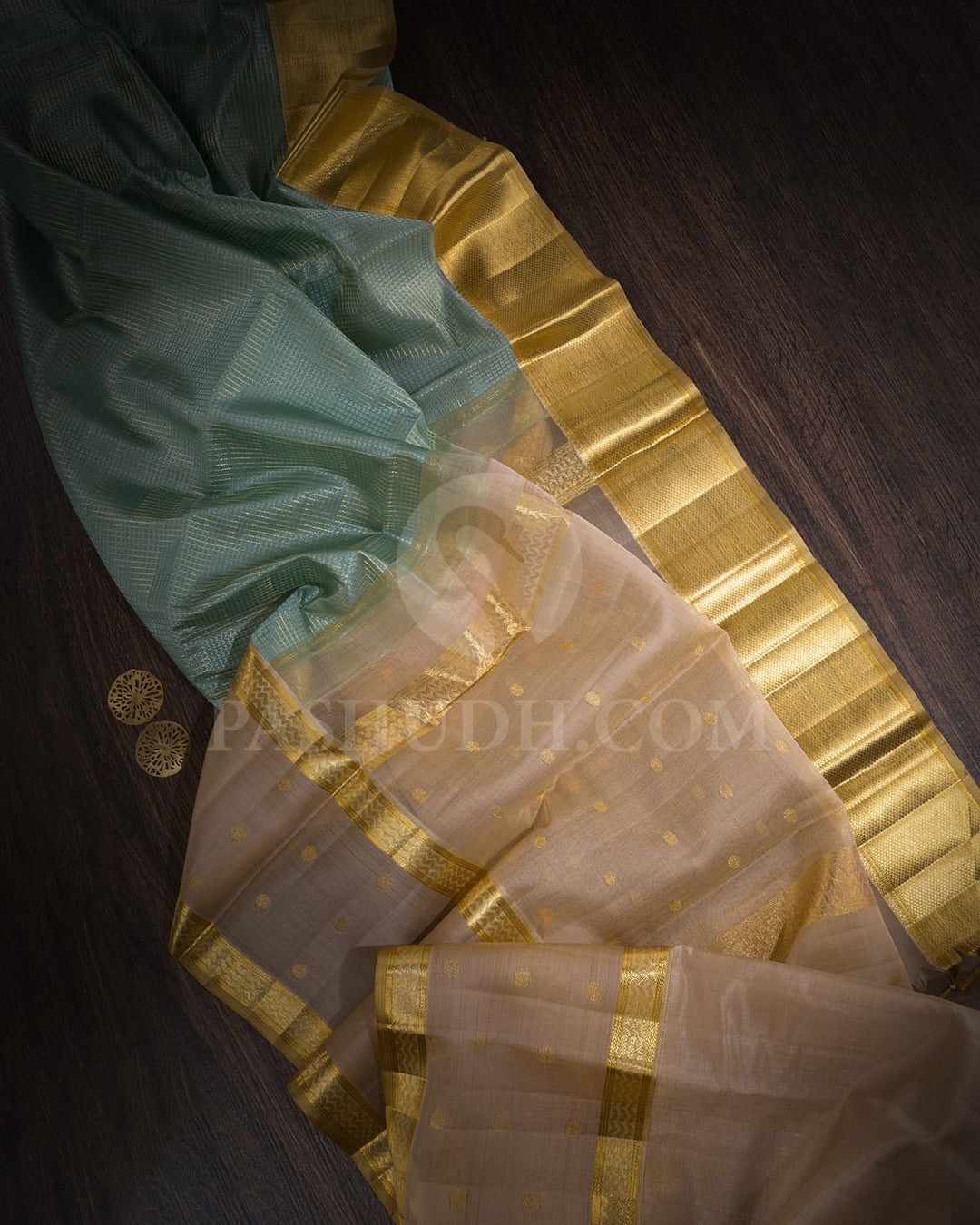 Teal Kora Semi Organza Kanjivaram Silk Saree-S1704(A)