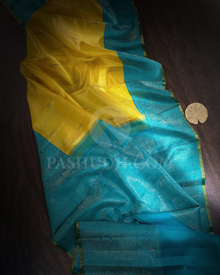 Golden Yellow And Turquoise Bridal Kanjivaram Silk Saree-S1576(B)