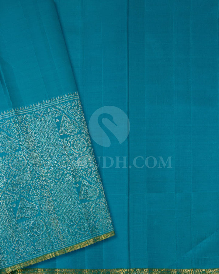 Golden Yellow And Turquoise Bridal Kanjivaram Silk Saree-S1576(B)
