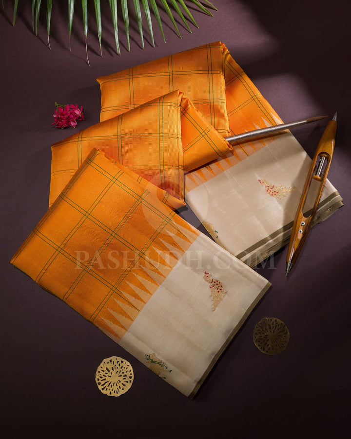 Orange With Cream Kanjivaram Silk Saree-S1716(A)