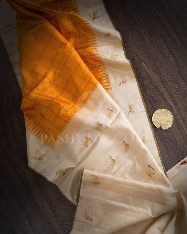 Orange With Cream Kanjivaram Silk Saree-S1716(A)