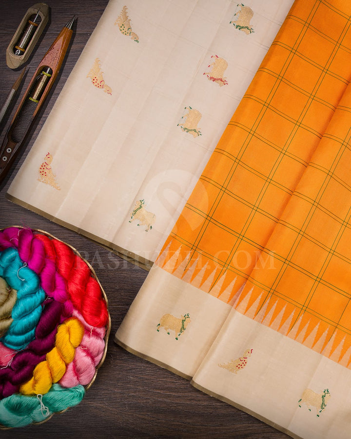 Orange With Cream Kanjivaram Silk Saree-S1716(A)