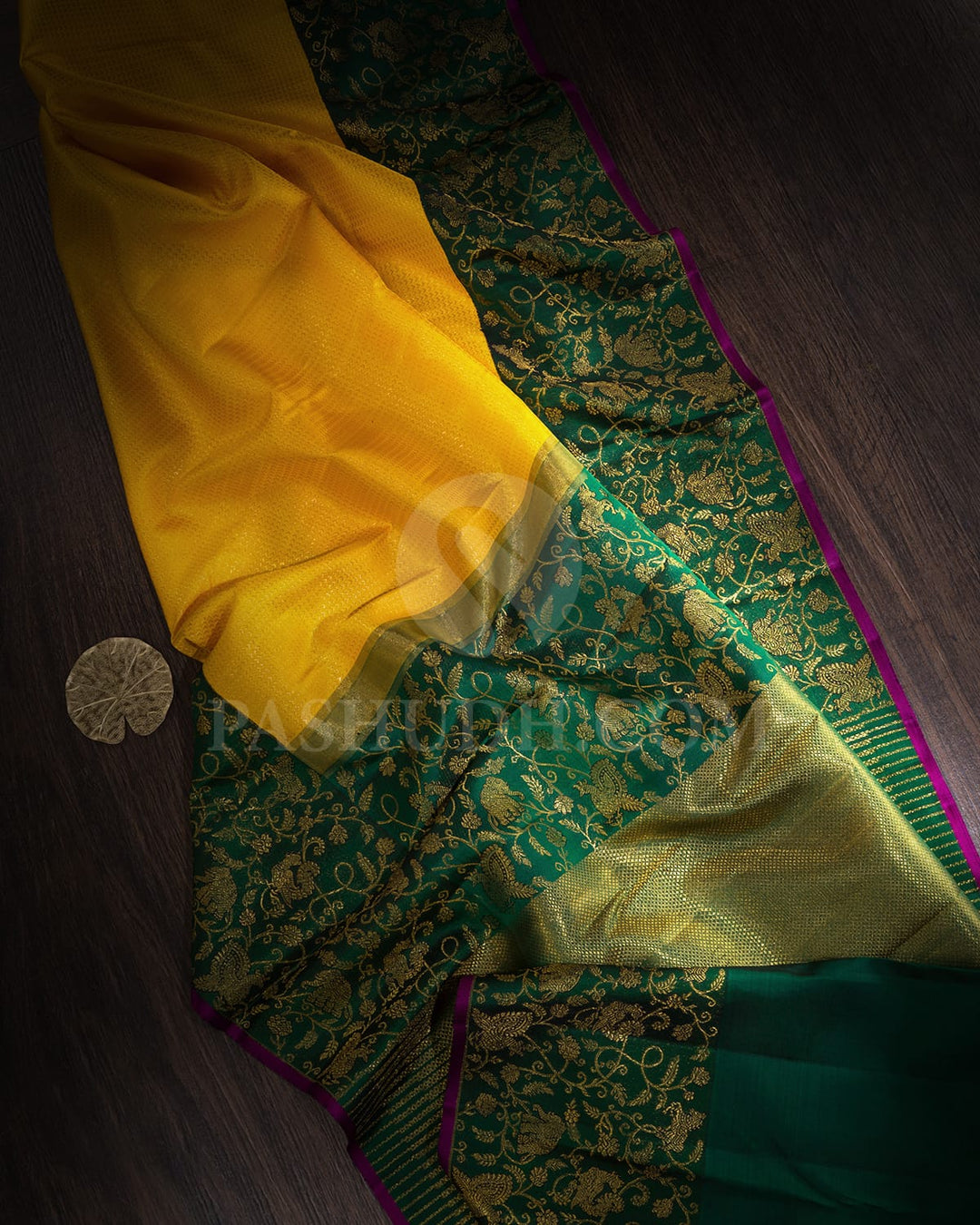 Mango Yellow With Bottle Green Kanjivaram Silk Saree-S1631(C)