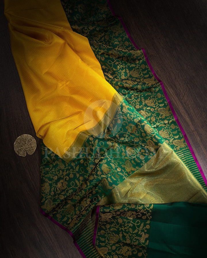 Mango Yellow With Bottle Green Kanjivaram Silk Saree-S1631(C)