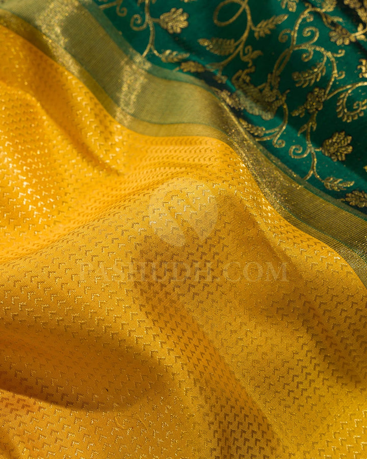 Mango Yellow With Bottle Green Kanjivaram Silk Saree-S1631(C)