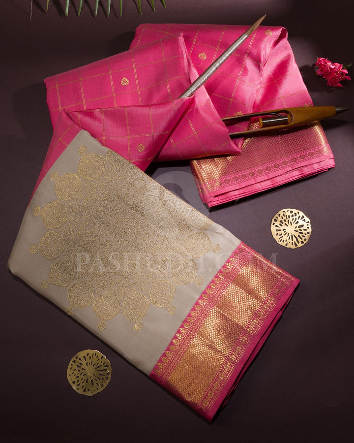 Fuchsia Pink With Grey Kanjivaram Silk Saree-S1703(A)