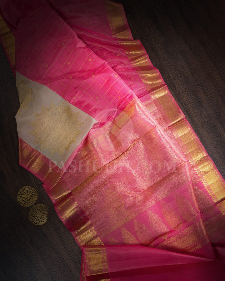Fuchsia Pink With Grey Kanjivaram Silk Saree-S1703(A)