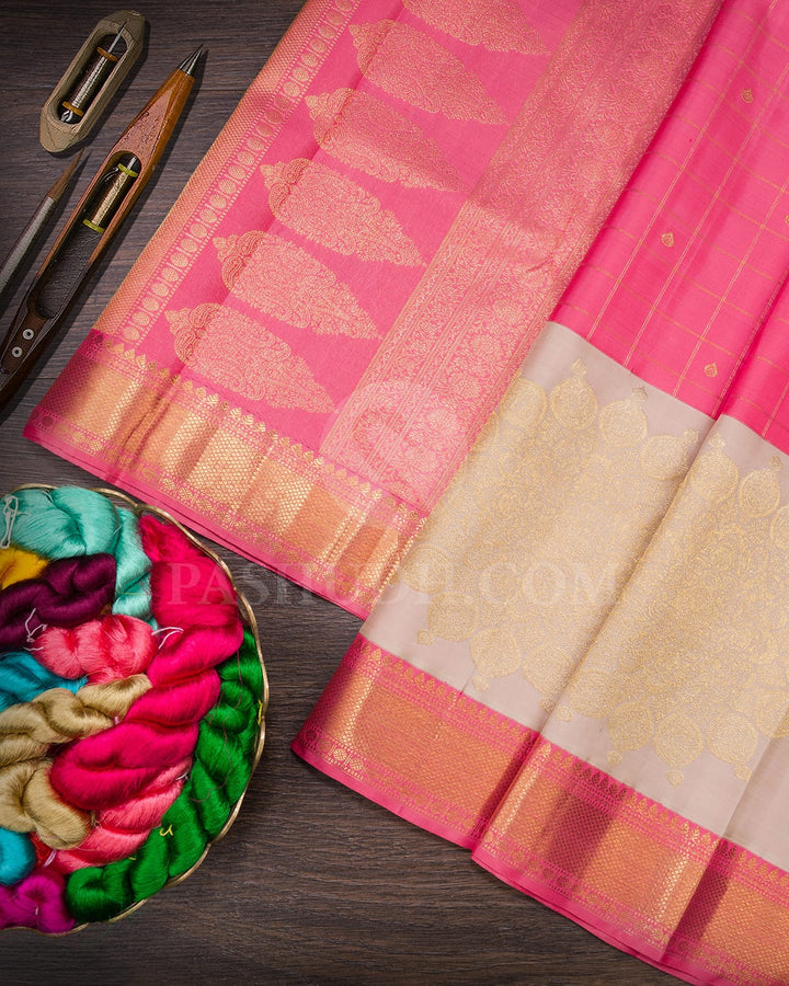 Fuchsia Pink With Grey Kanjivaram Silk Saree-S1703(A)