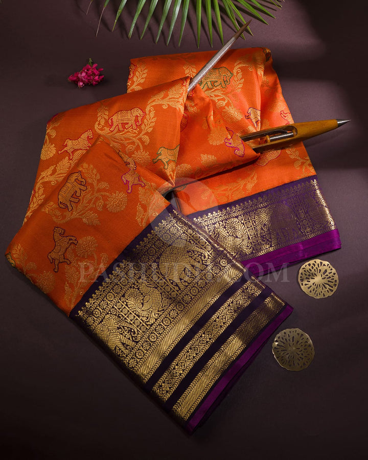 Orange With Purple Kanjivaram Silk Saree-S1676(B)