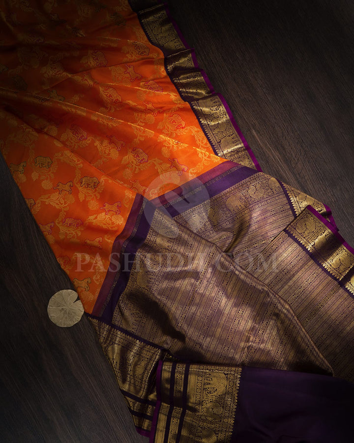 Orange With Purple Kanjivaram Silk Saree-S1676(B)