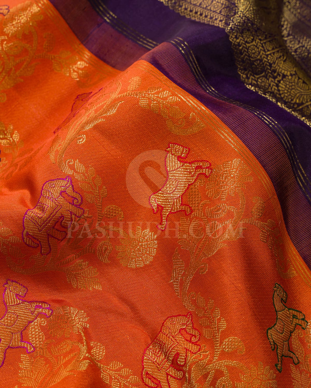 Orange With Purple Kanjivaram Silk Saree-S1676(B)