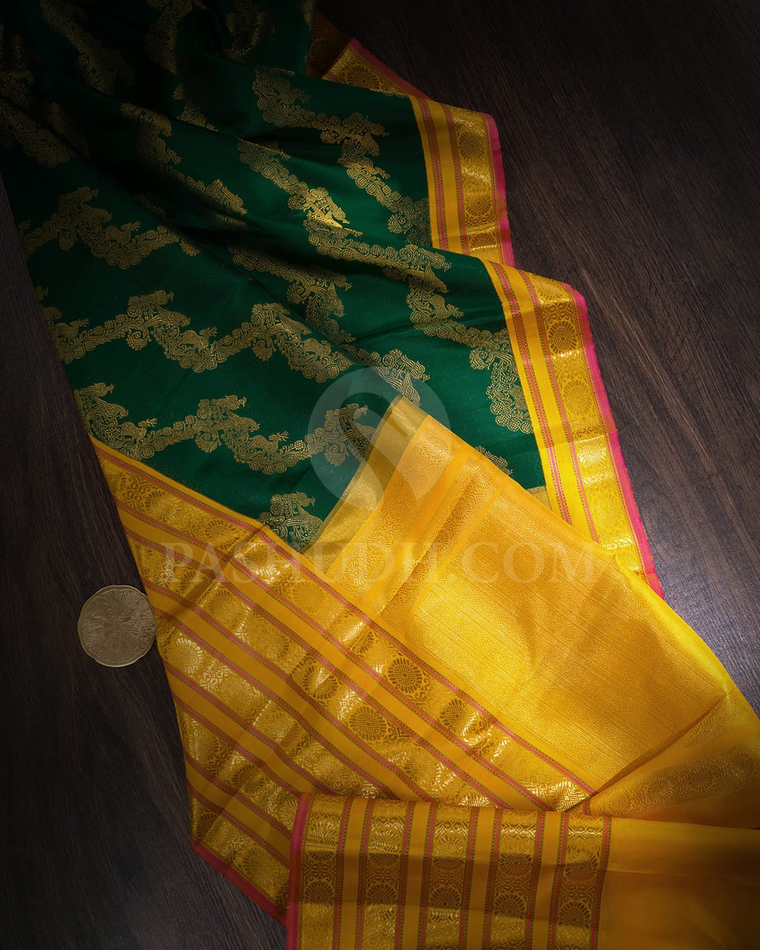 Forest Green With Turmeric Yellow Bridal Kanjivaram Silk Saree-S1711(A)