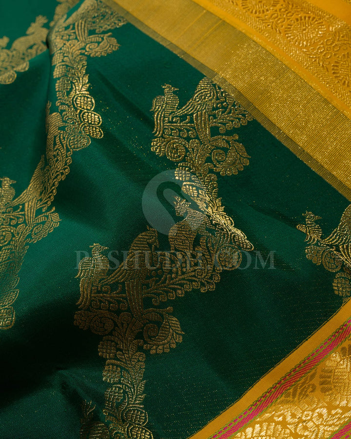 Forest Green With Turmeric Yellow Bridal Kanjivaram Silk Saree-S1711(A)