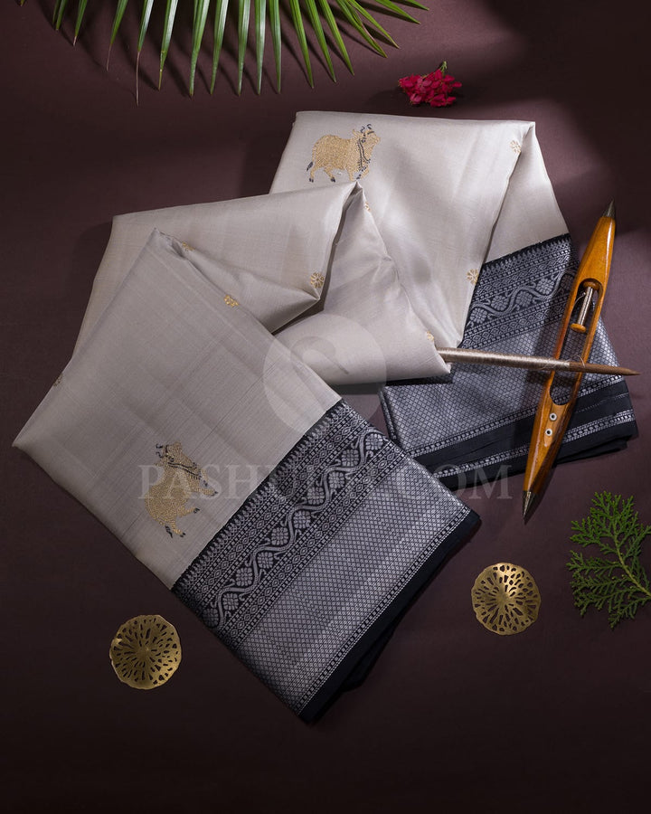 Grey And Black Kanjivaram Silk Saree-S1495(B)